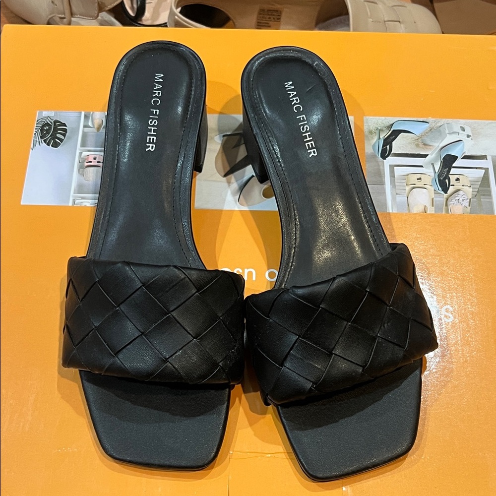 Marc Fisher Black Woven Mules